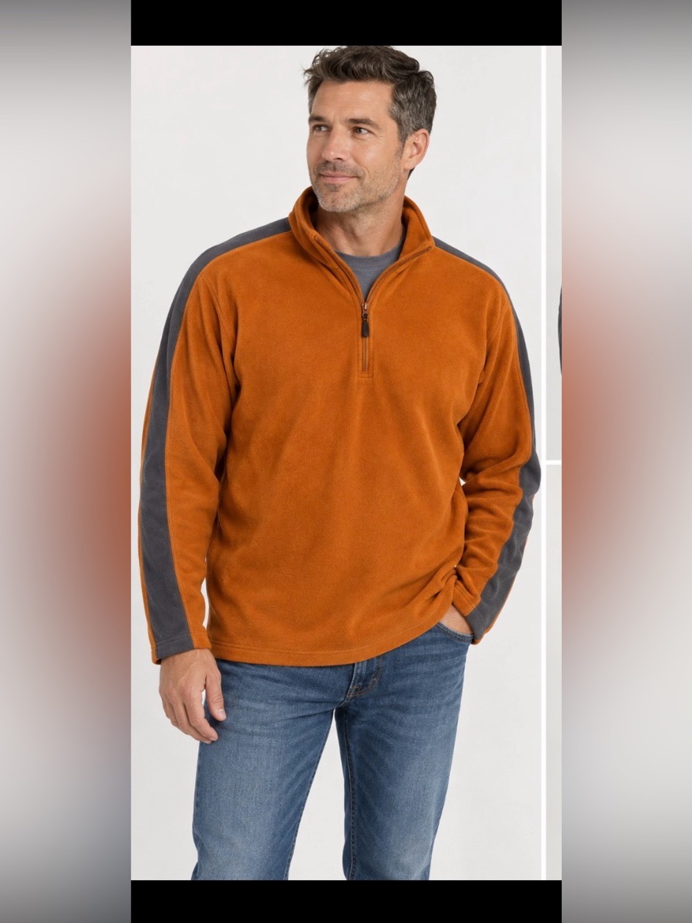 Outdoor Life Men’s XXL Orange Gray Fleece 1/4 Zip Pullover